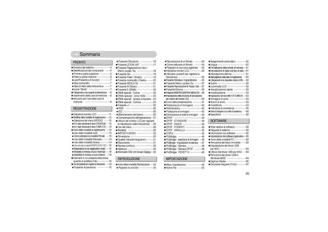 Samsung EC-A503ZBBA/E1, EC-A503ZRBA/PT, EC-A503ZSBA/E1 manual Sommario, Pronto 