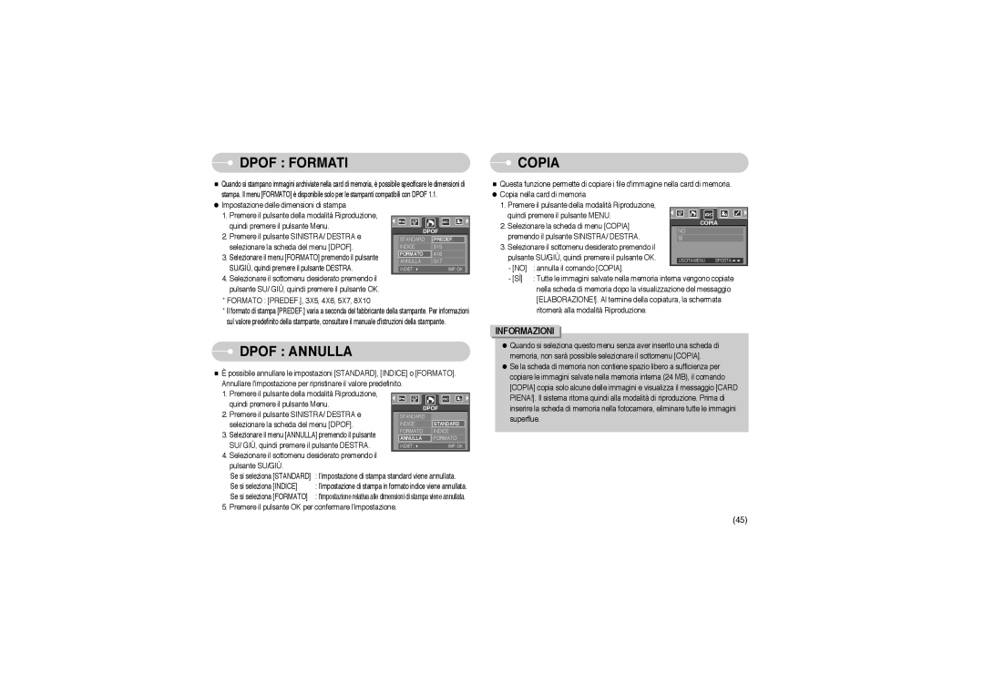 Samsung EC-A503ZBBA/E1, EC-A503ZRBA/PT, EC-A503ZSBA/E1 manual Dpof Formati 