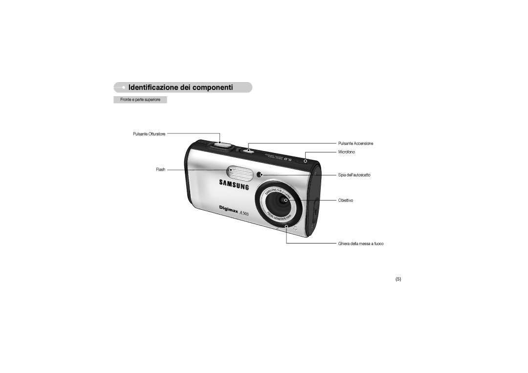 Samsung EC-A503ZRBA/PT, EC-A503ZBBA/E1, EC-A503ZSBA/E1 manual Identificazione dei componenti 