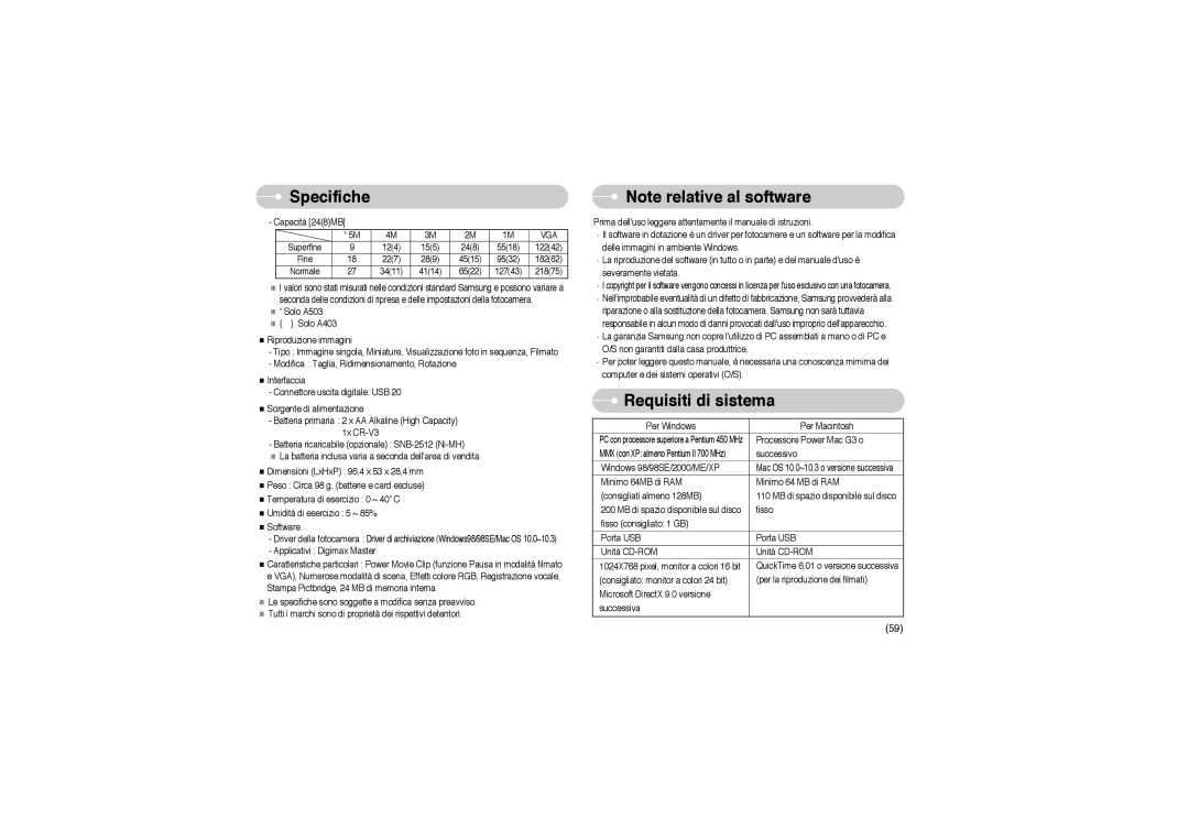 Samsung EC-A503ZRBA/PT, EC-A503ZBBA/E1, EC-A503ZSBA/E1 manual Requisiti di sistema 