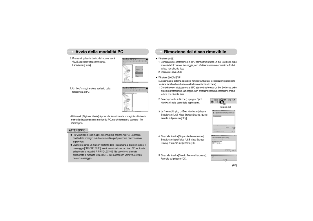 Samsung EC-A503ZBBA/E1, EC-A503ZRBA/PT, EC-A503ZSBA/E1 manual Rimozione del disco rimovibile 