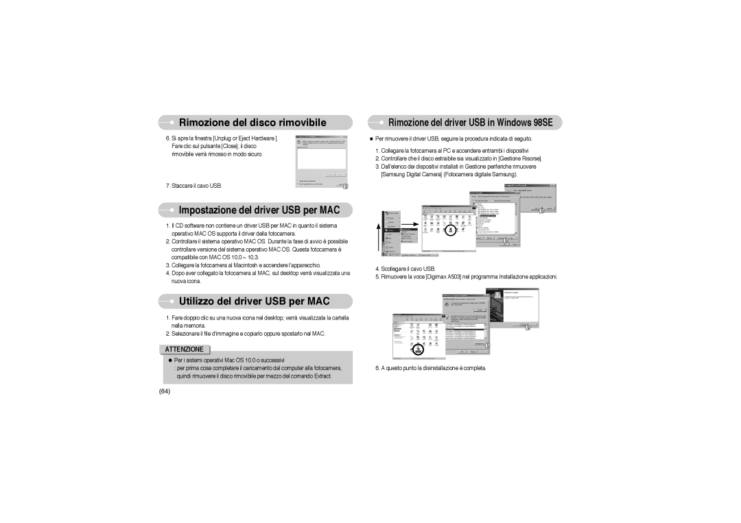 Samsung EC-A503ZSBA/E1, EC-A503ZRBA/PT, EC-A503ZBBA/E1 Utilizzo del driver USB per MAC, Impostazione del driver USB per MAC 