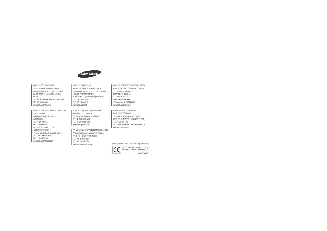 Samsung EC-A503ZSBA/E1, EC-A503ZRBA/PT, EC-A503ZBBA/E1 manual 6806-3163 