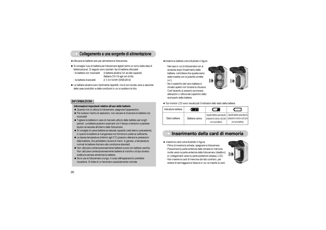 Samsung EC-A503ZRBA/PT, EC-A503ZBBA/E1 Inserimento della card di memoria, Collegamento a una sorgente di alimentazione 