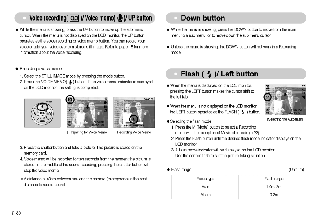 Samsung EC-A50ZZSBA/DE, EC-A50ZZSBA/FR, EC-A503ZRBA/PT, EC-A503ZBBA/E1, EC-A503ZSBA/E1 manual Down button, Flash / Left button 