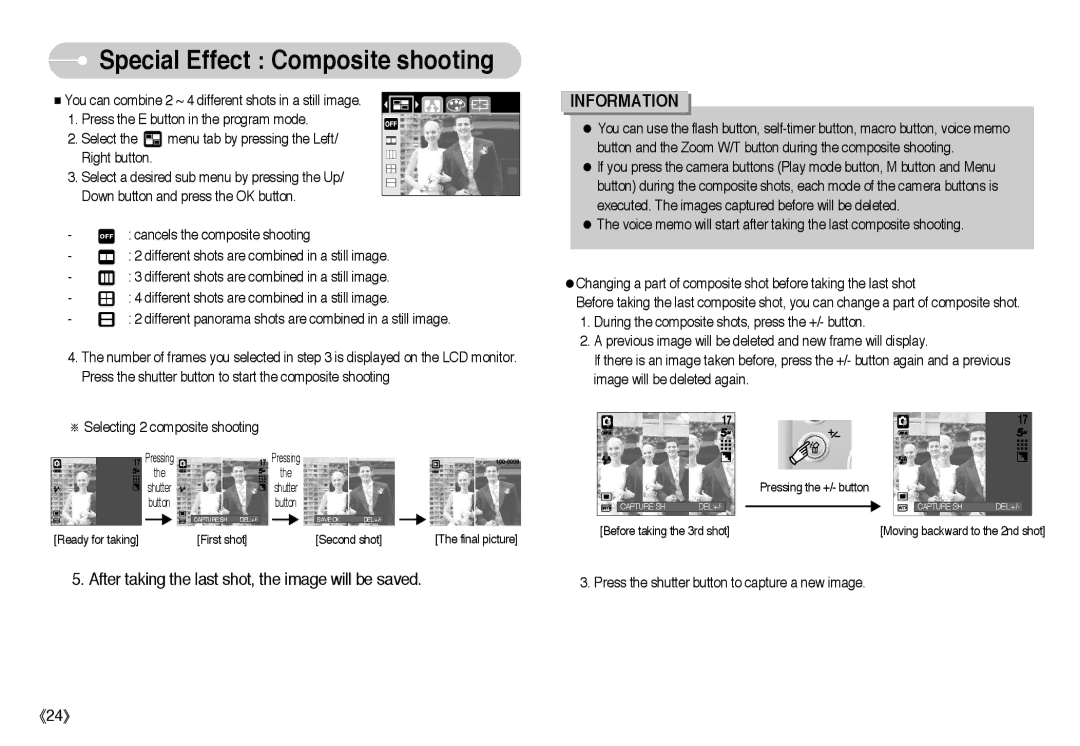 Samsung EC-A503ZSBB/E1, EC-A50ZZSBA/FR, EC-A503ZRBA/PT, EC-A503ZBBA/E1, EC-A503ZSBA/E1 manual Special Effect Composite shooting 