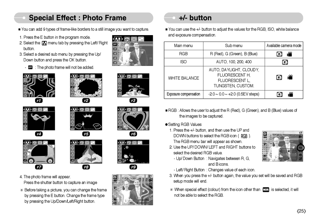 Samsung EC-A503ZRBA/US, EC-A50ZZSBA/FR, EC-A503ZRBA/PT, EC-A503ZBBA/E1, EC-A503ZSBA/E1 Special Effect Photo Frame, +/- button 