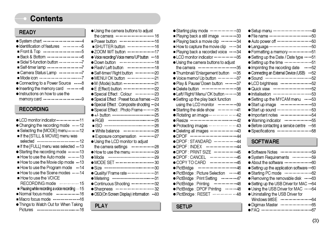 Samsung EC-A50ZZSBA/DE, EC-A50ZZSBA/FR, EC-A503ZRBA/PT, EC-A503ZBBA/E1, EC-A503ZSBA/E1, EC-A50ZZSBA/E1, EC-A403ZSBA/E1 Contents 