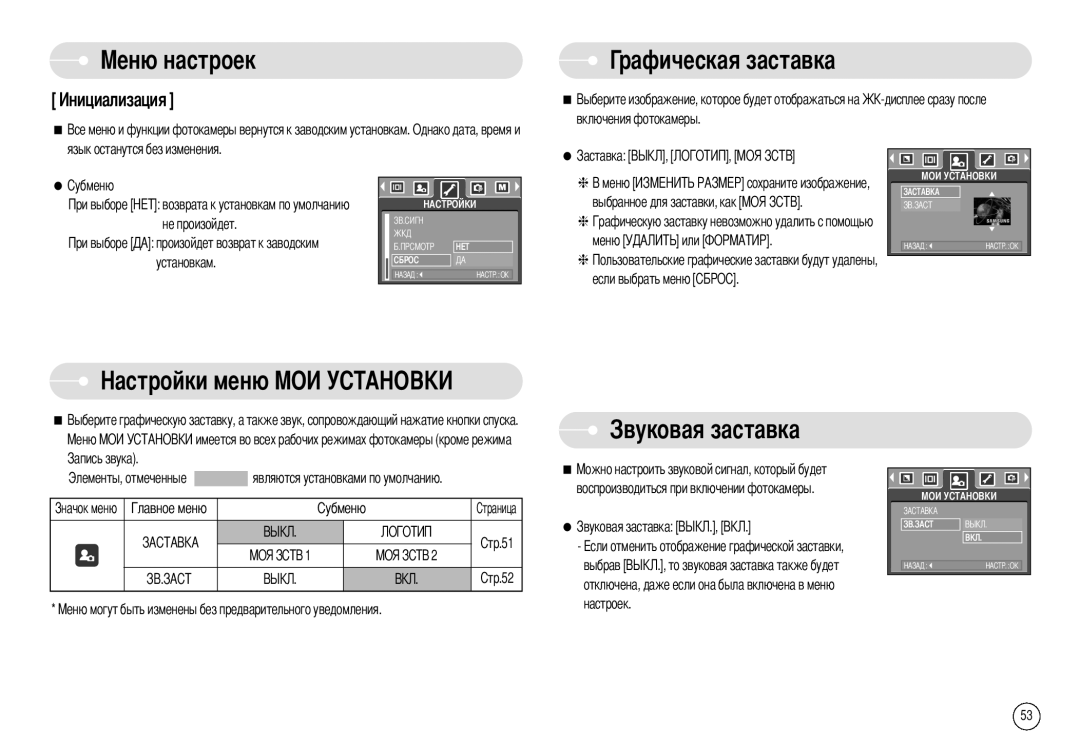 Samsung EC-A503ZSAA, EC-A50ZZSBA/FR, EC-A503ZRBA/PT, EC-A503ZBBA/E1, EC-A503ZSBA/E1 manual Рафическая заставка, Овая заставка 