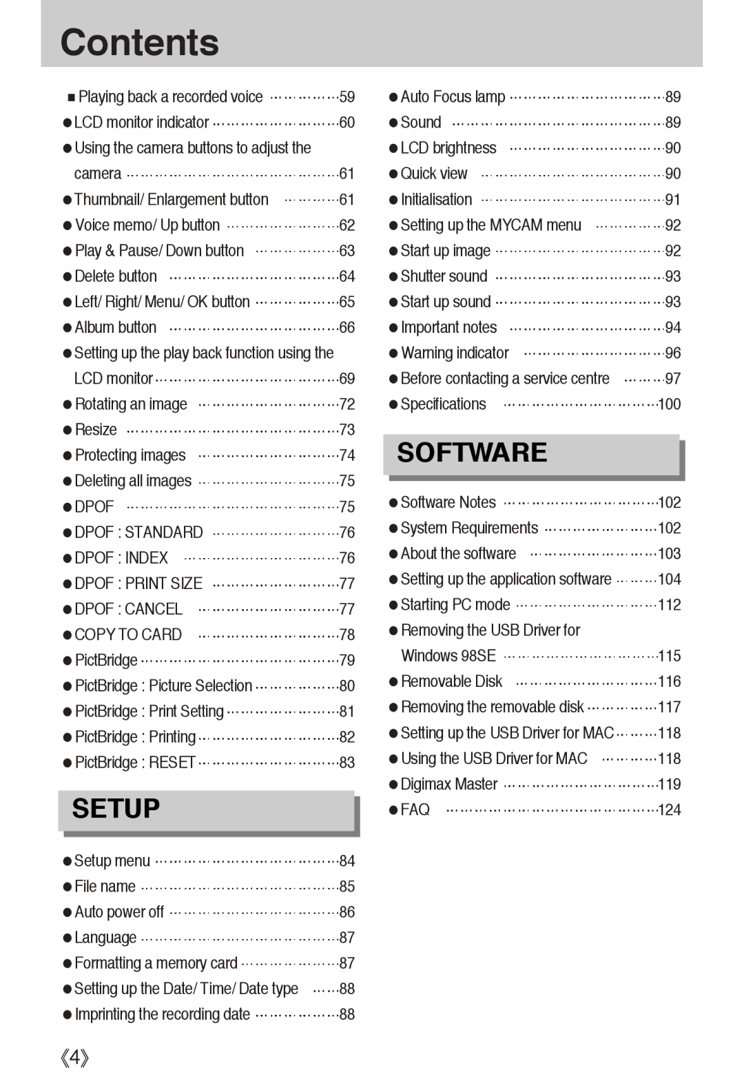 Samsung EC-A50ZZSAA, EC-A50ZZSBA/FR, EC-A50ZZSBA/DE, EC-A50ZZSBA/E1, EC-A502ZSBA/E1, EC-A502ZBBA/E1, EC-A502ZRBA/E1 Contents 