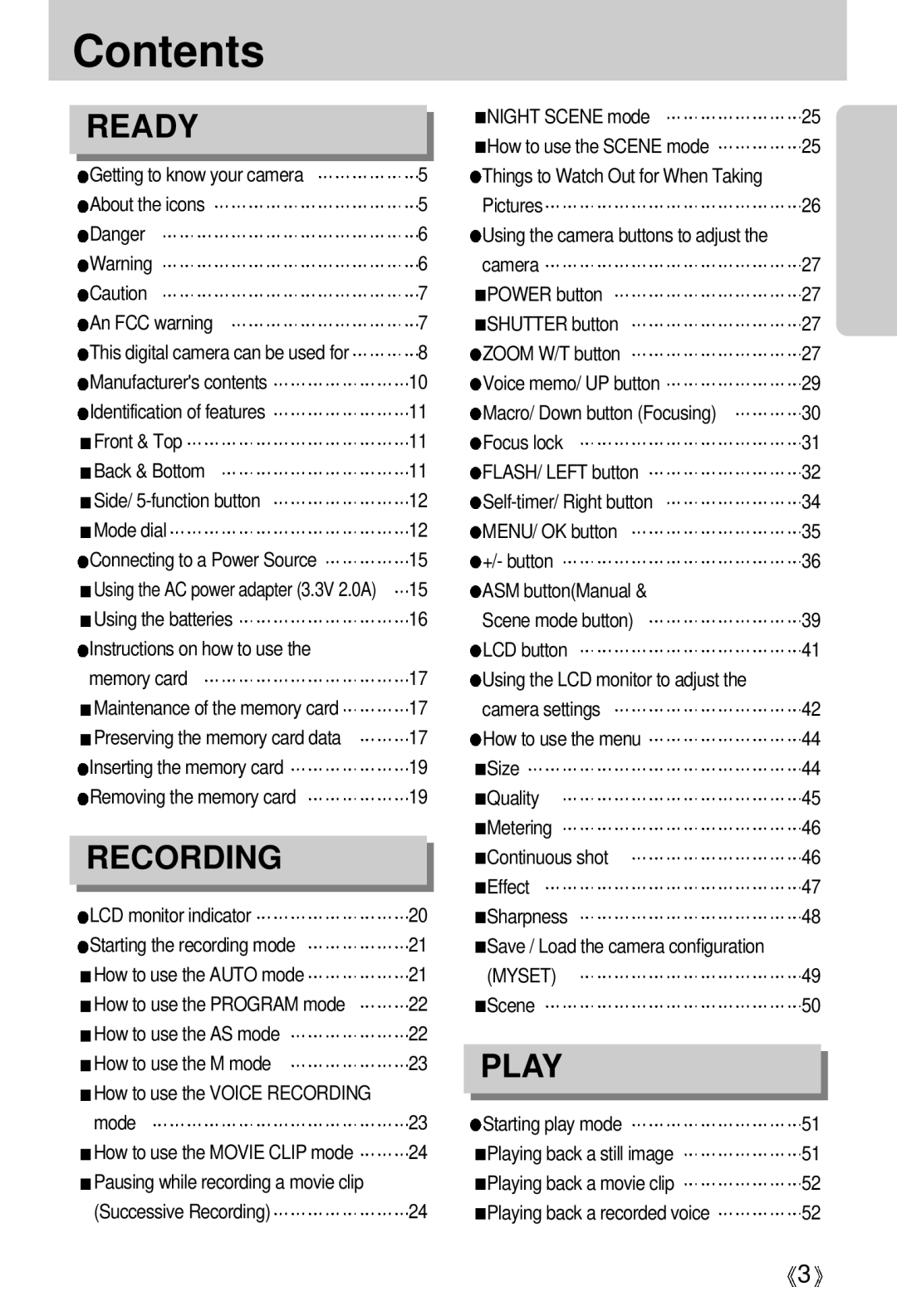 Samsung EC-V50ZZSAA, EC-A50ZZSBA/FR, EC-A5ZZZSAB, EC-A5ZZZSAA, EC-A5ZZZSBA/E1, EC-A5ZZZSAC, EC-A5ZZZSBA/US manual Contents 