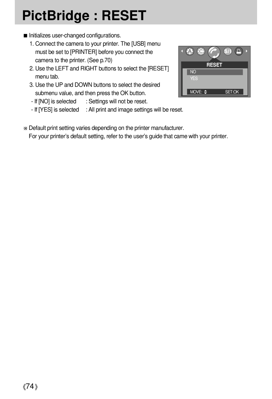 Samsung EC-A5ZZZSAA, EC-A50ZZSBA/FR, EC-A5ZZZSAB, EC-V50ZZSAA, EC-A5ZZZSBA/E1, EC-A5ZZZSAC, EC-A5ZZZSBA/US PictBridge Reset 