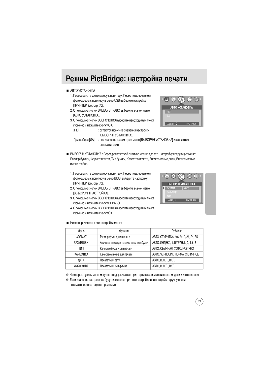 Samsung EC-A5ZZZSAB, EC-A50ZZSBA/FR, EC-A5ZZZSAA, EC-V50ZZSAA, EC-A5ZZZSBA/E1 Ежим PictBridge настройка печати, Имени файла 