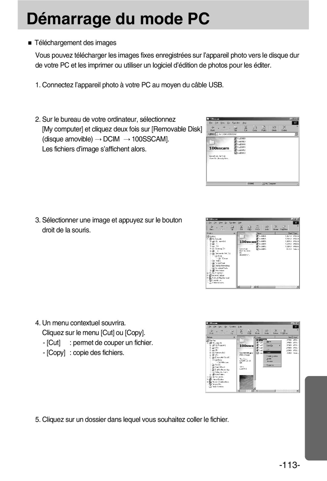 Samsung EC-A50ZZSBA/FR manual Téléchargement des images, Cut 