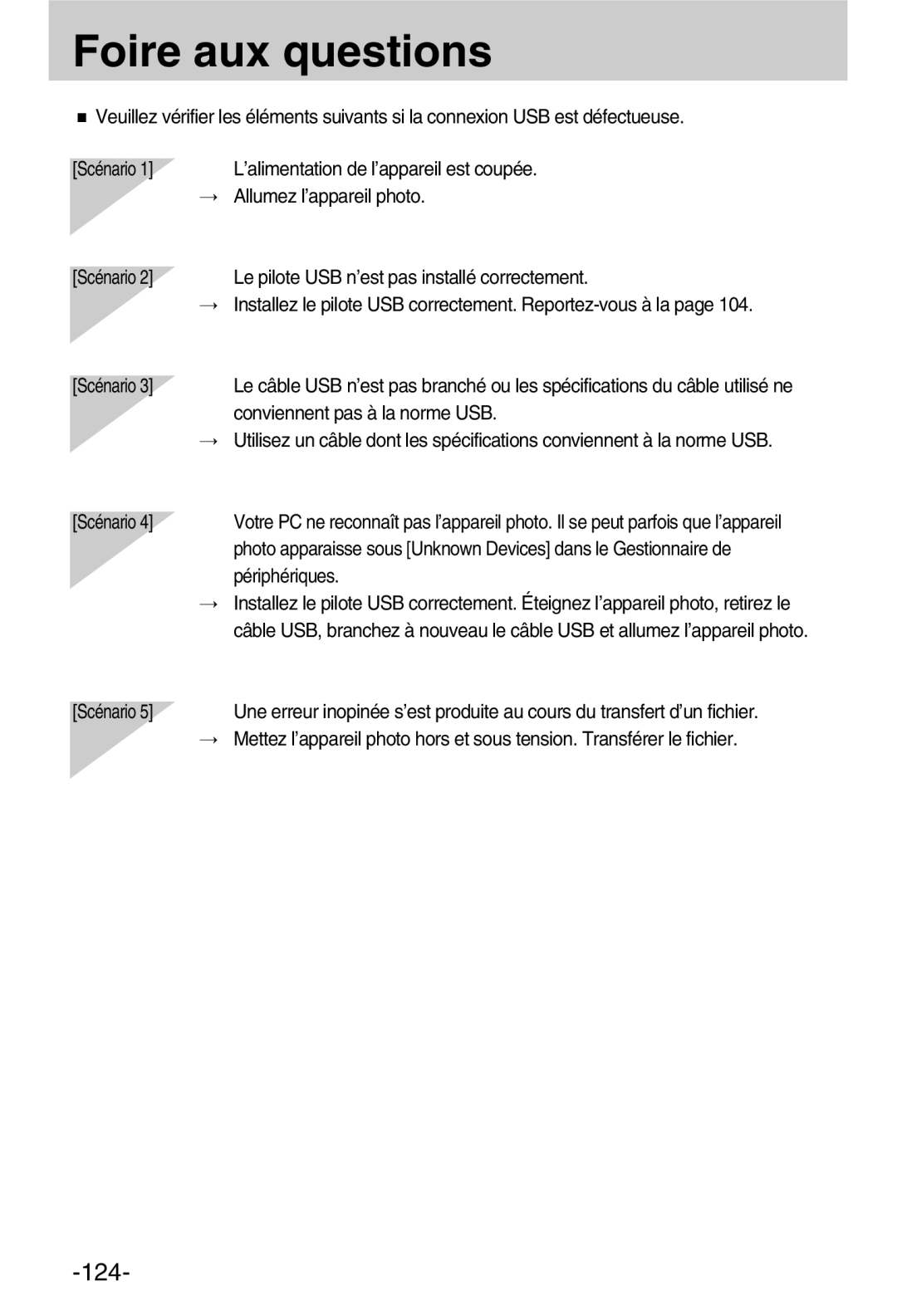 Samsung EC-A50ZZSBA/FR manual Foire aux questions, Conviennent pas à la norme USB, Périphériques 