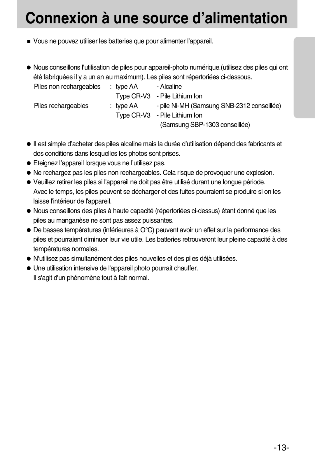 Samsung EC-A50ZZSBA/FR manual Connexion à une source d’alimentation, Il sagit dun phénomène tout à fait normal 