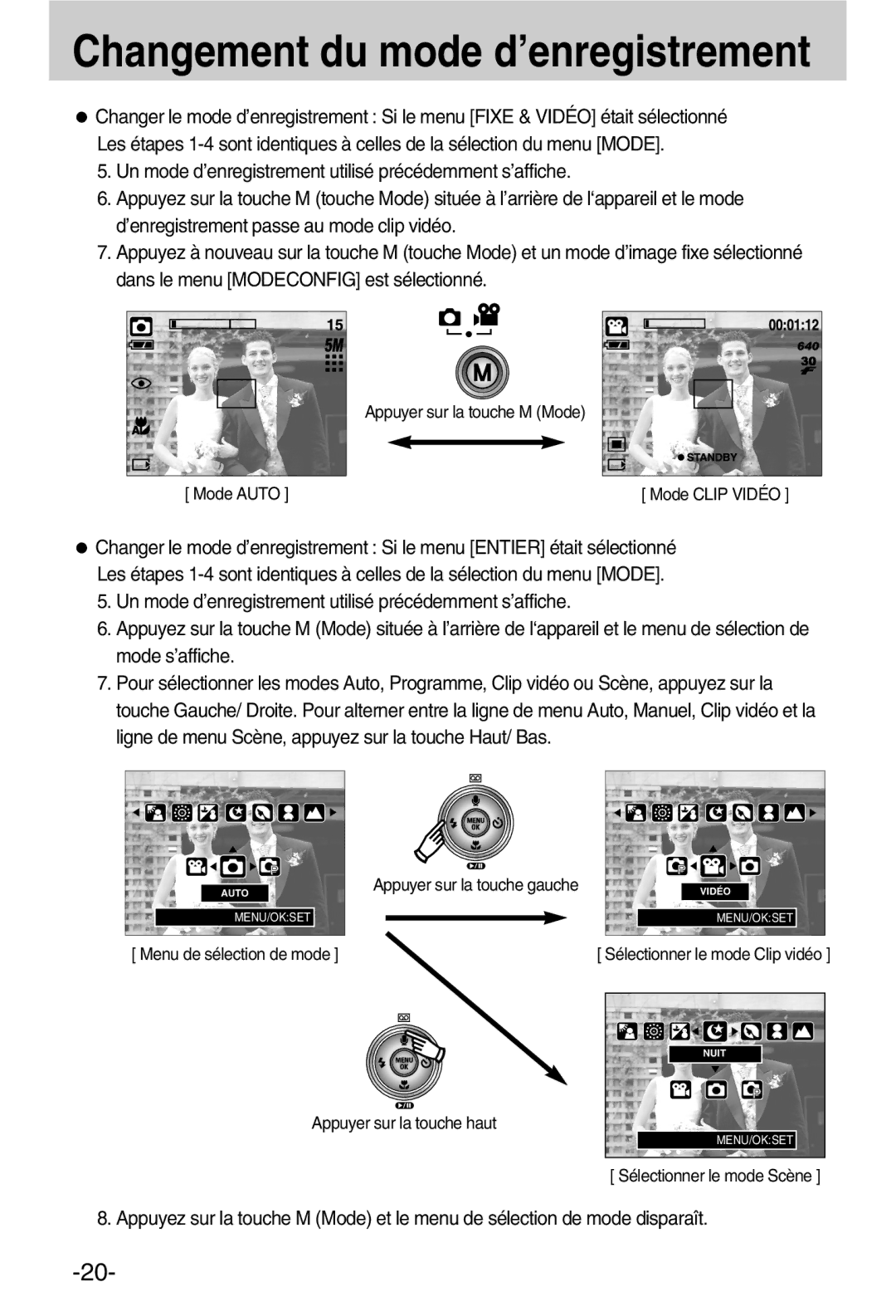 Samsung EC-A50ZZSBA/FR manual Changement du mode d’enregistrement 