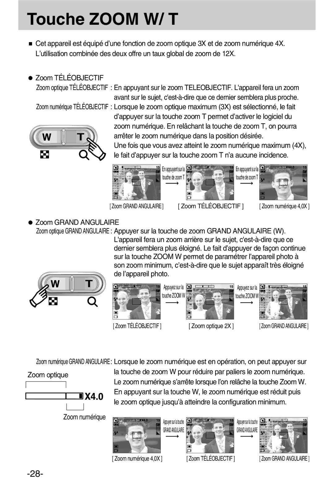 Samsung EC-A50ZZSBA/FR manual Touche Zoom W/ T 