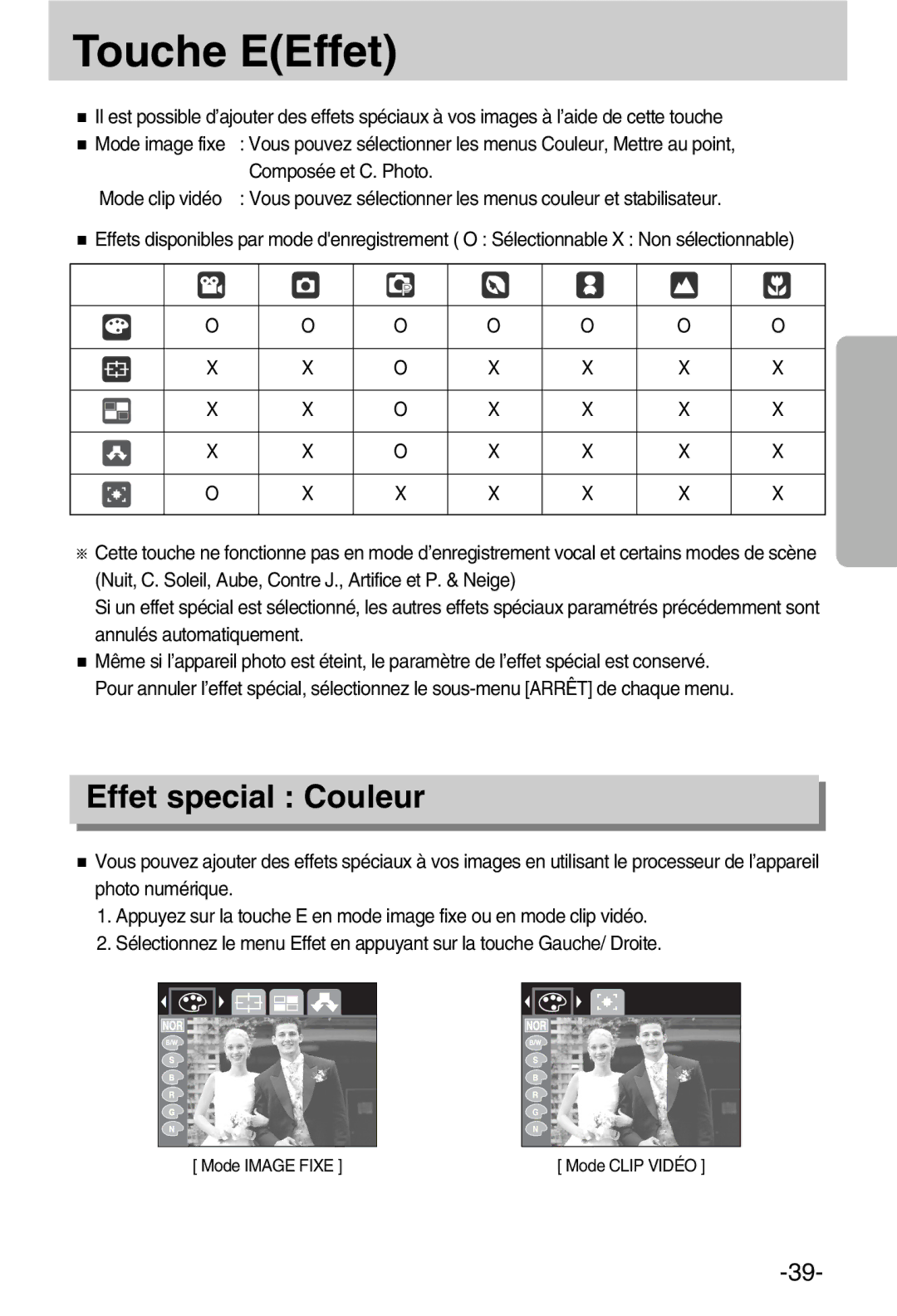 Samsung EC-A50ZZSBA/FR manual Touche EEffet, Effet special Couleur, Composée et C. Photo 