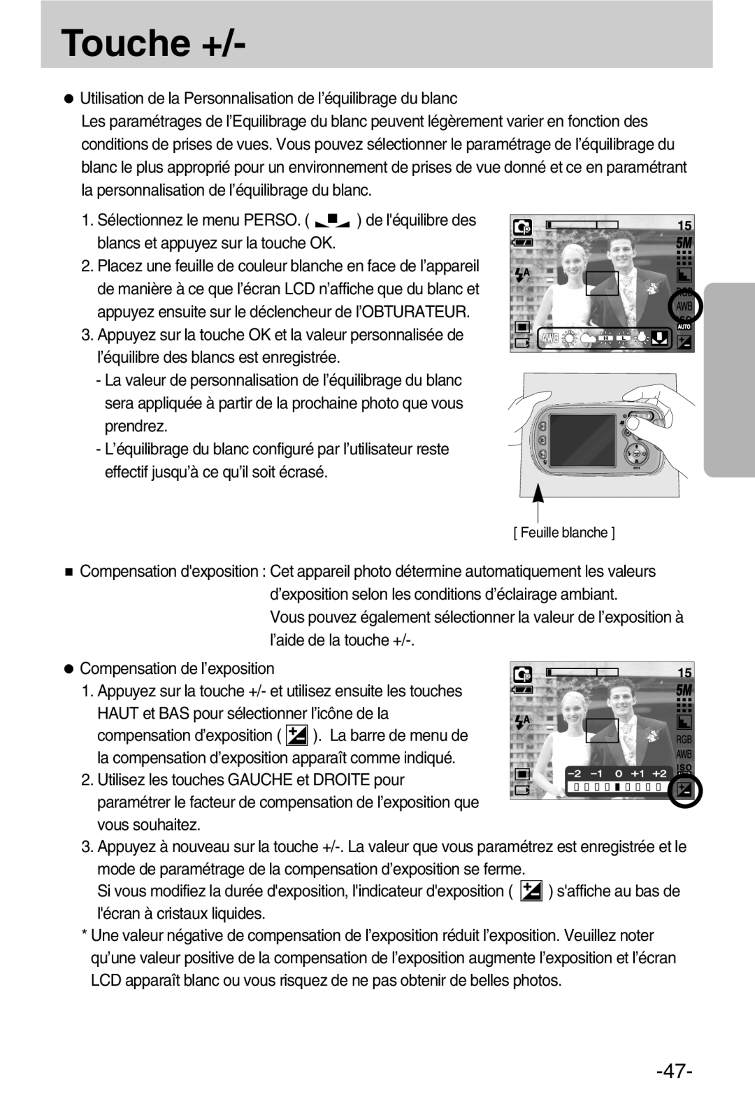 Samsung EC-A50ZZSBA/FR manual Touche + 