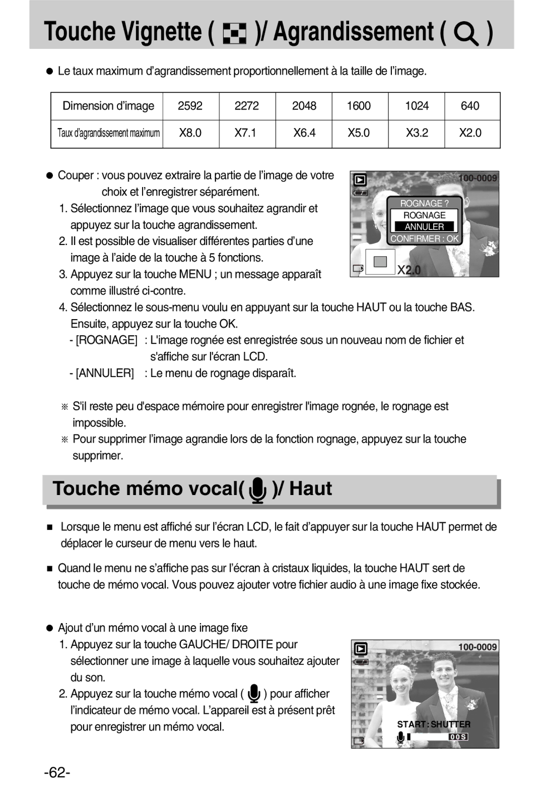 Samsung EC-A50ZZSBA/FR manual Touche mémo vocal / Haut, X7.1, Pour enregistrer un mémo vocal 