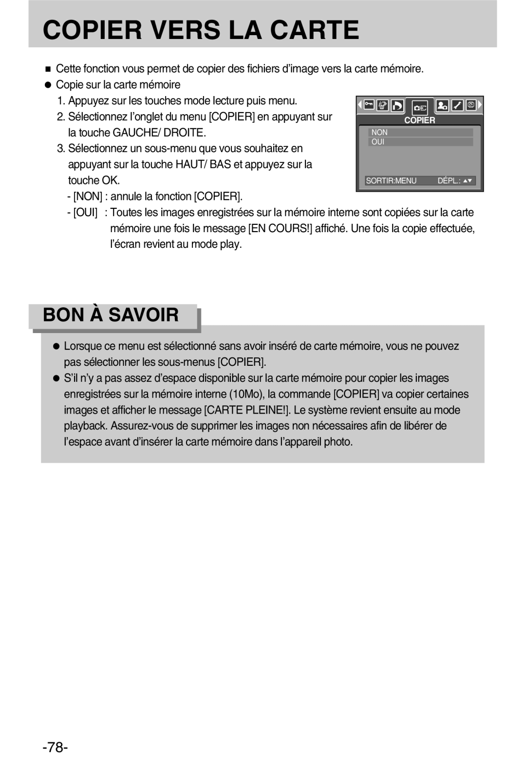 Samsung EC-A50ZZSBA/FR manual Copier Vers LA Carte 