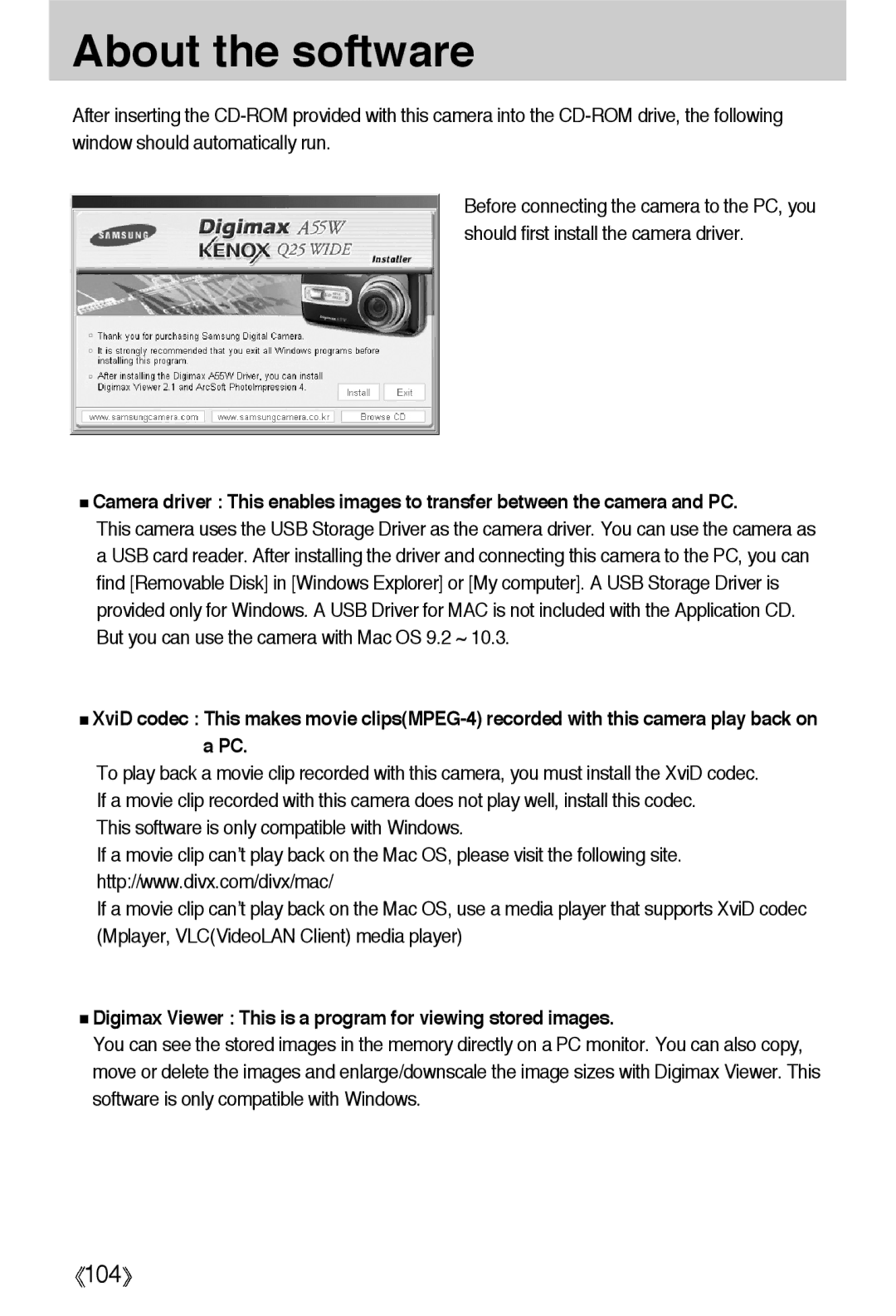 Samsung EC-A55WZSAA, EC-A55WZSBB/E1 manual About the software, Digimax Viewer This is a program for viewing stored images 