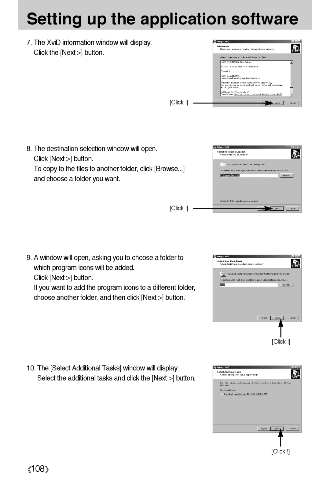 Samsung EC-A55WZSBA/E1, EC-A55WZSBB/E1, EC-A55WZBBA/E1 manual XviD information window will display. Click the Next button 