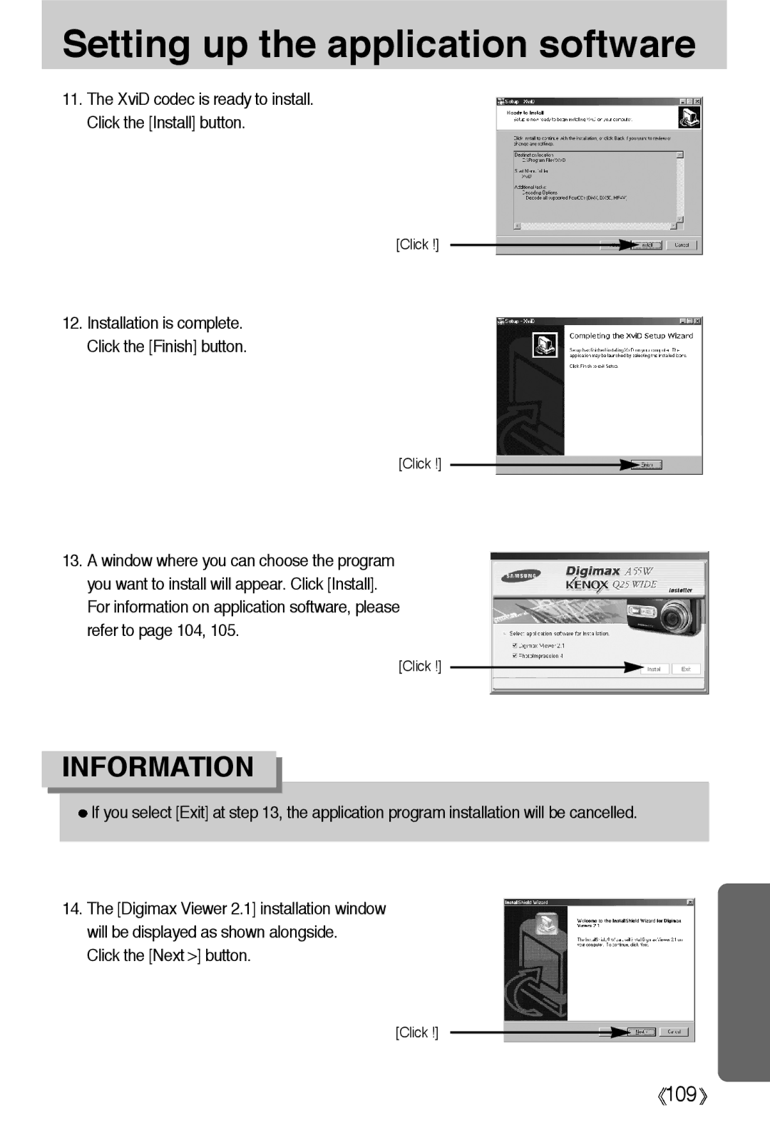 Samsung EC-A55WZSAA, EC-A55WZSBB/E1 manual XviD codec is ready to install. Click the Install button, Click the Next button 