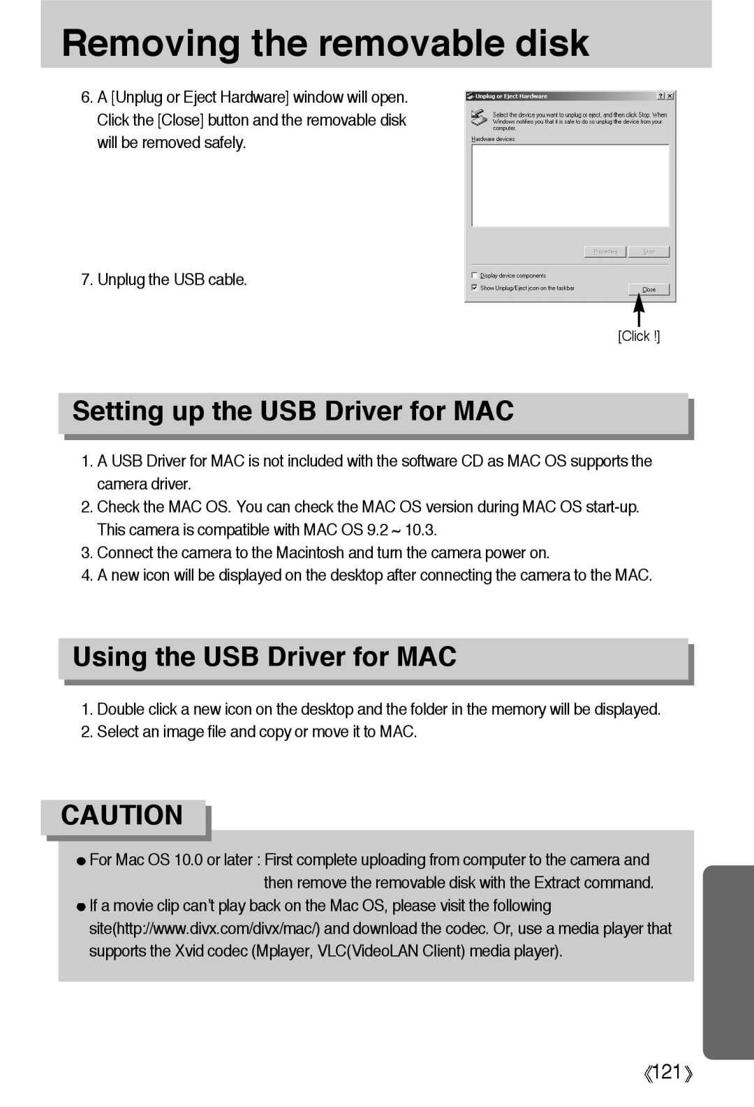 Samsung EC-A55WZBBA/E1, EC-A55WZSBB/E1, EC-A55WZSBA/US manual Setting up the USB Driver for MAC, Using the USB Driver for MAC 