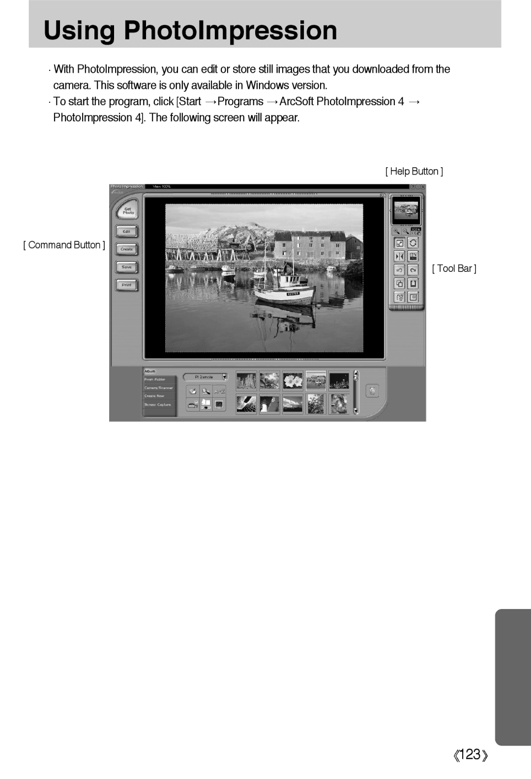 Samsung EC-A55WZSBA/E1, EC-A55WZSBB/E1, EC-A55WZBBA/E1, EC-A55WZSBA/US, EC-A55WZSAA manual Using PhotoImpression 