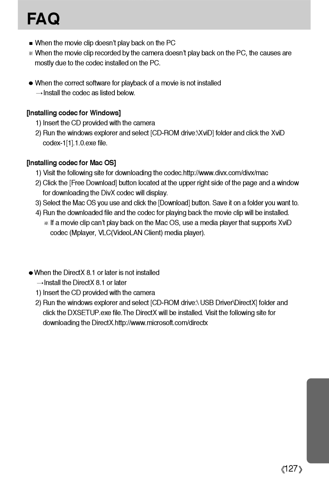 Samsung EC-A55WZSBA/US, EC-A55WZSBB/E1, EC-A55WZBBA/E1, EC-A55WZSBA/E1, EC-A55WZSAA manual 127 