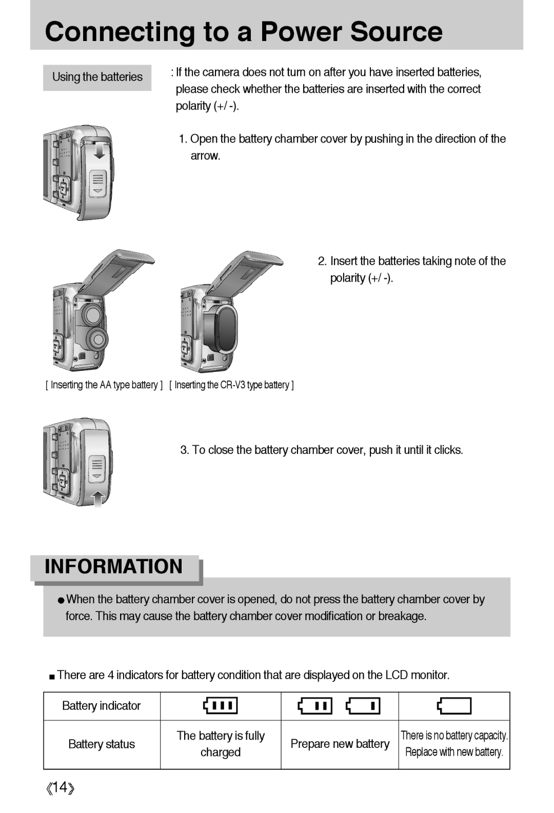 Samsung EC-A55WZSAA manual Using the batteries, Polarity +, Arrow, Insert the batteries taking note of the polarity + 