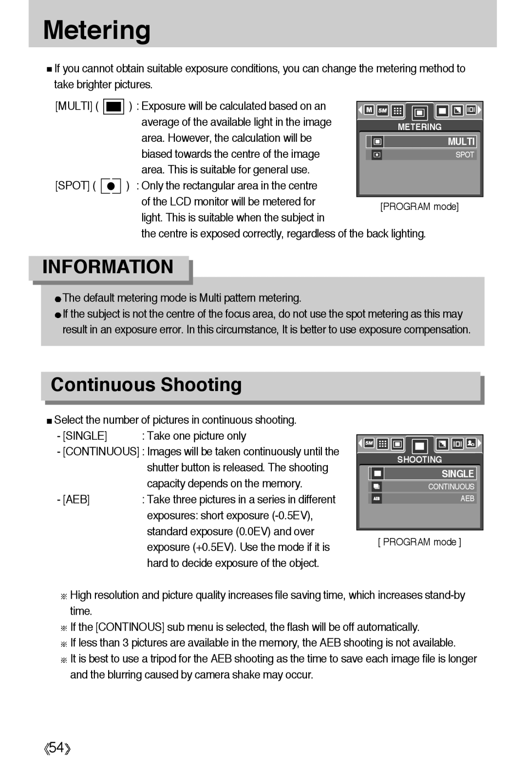 Samsung EC-A55WZSAA, EC-A55WZSBB/E1, EC-A55WZBBA/E1, EC-A55WZSBA/US, EC-A55WZSBA/E1 manual Metering, Continuous Shooting 