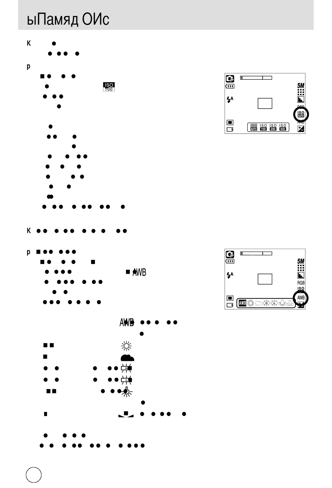 Samsung EC-A55WZBBA/E1, EC-A55WZSBB/E1, EC-A55WZSBA/US, EC-A55WZSAA Появится полоса меню баланса белого, как показано рядом 