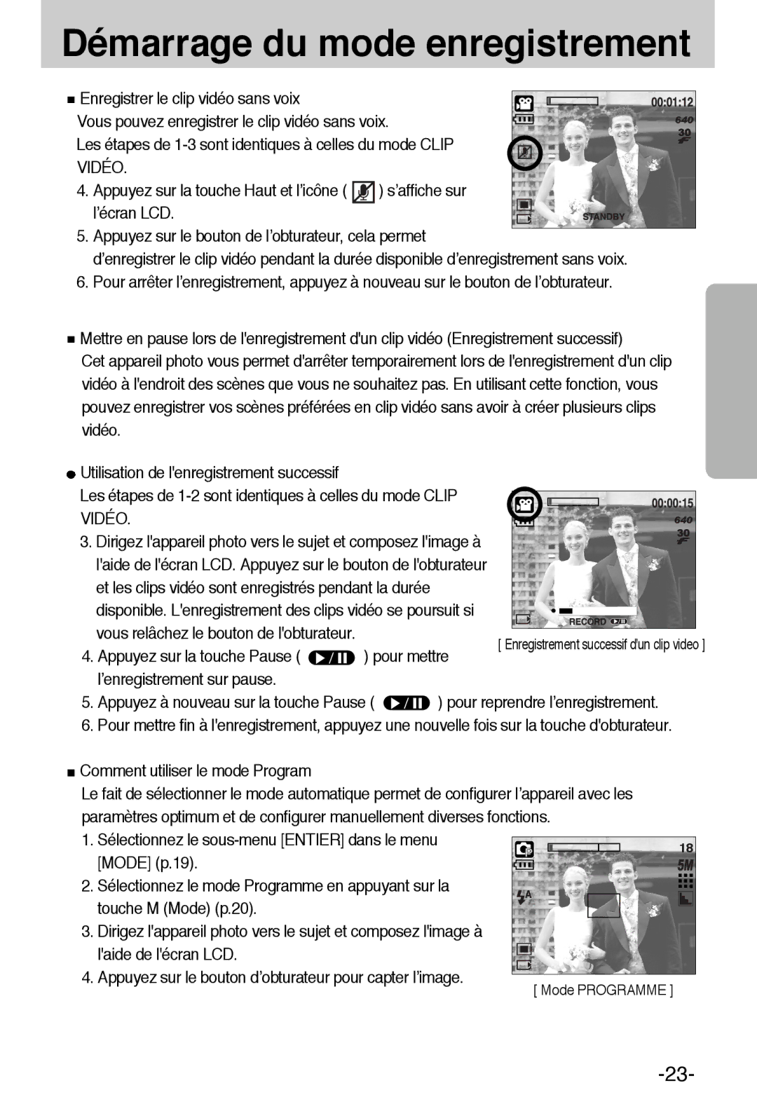 Samsung EC-A55WZBBA/E1, EC-A55WZSBB/E1 manual Les étapes de 1-2 sont identiques à celles du mode Clip, Vidéo 