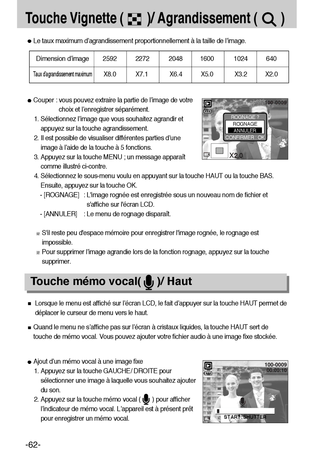 Samsung EC-A55WZSBB/E1, EC-A55WZBBA/E1 manual Touche mémo vocal / Haut, X7.1, Pour enregistrer un mémo vocal 