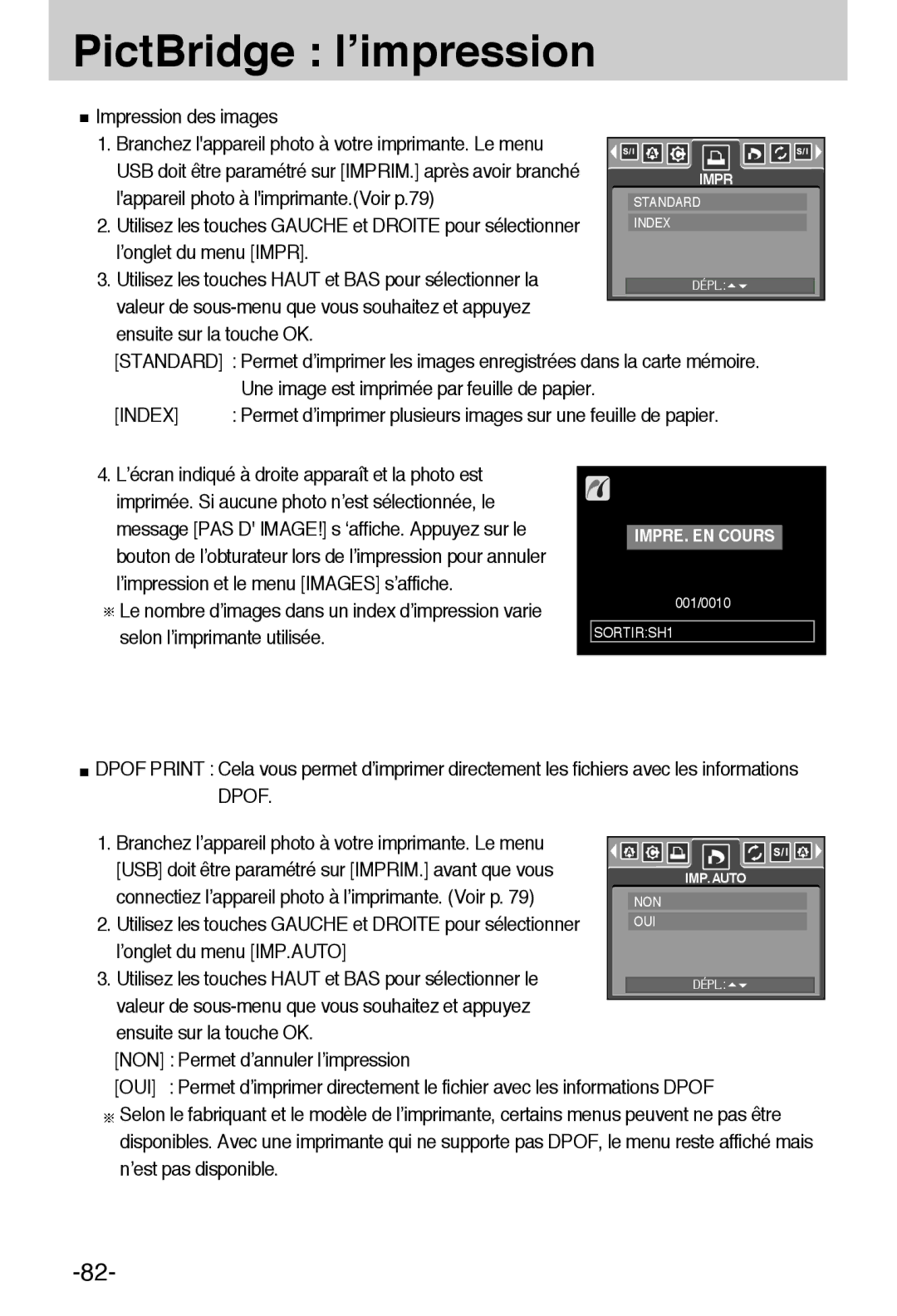 Samsung EC-A55WZSBB/E1, EC-A55WZBBA/E1 manual PictBridge l’impression, Lappareil photo à limprimante.Voir p.79 