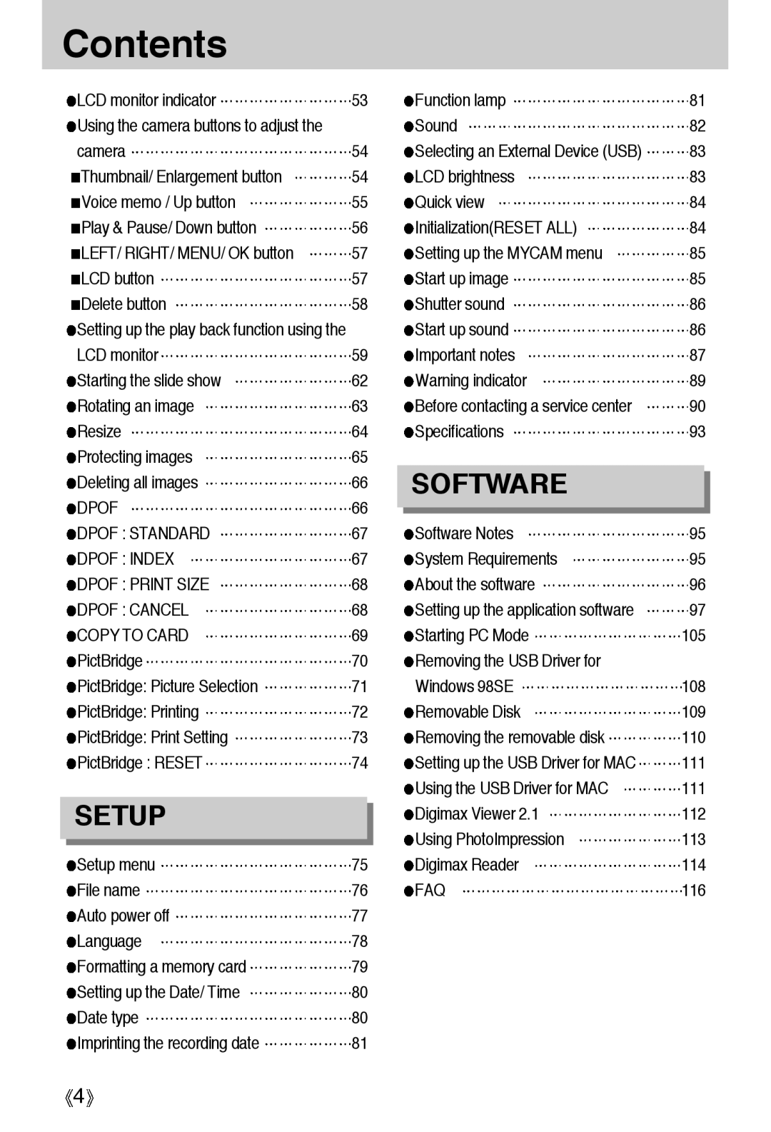 Samsung EC-A6ZZZSAD, EC-A6ZZZSBA/E1 manual Dpof Dpof Standard, Dpof Index, Dpof Print Size, Dpof Cancel, Copy to Card, Faq 