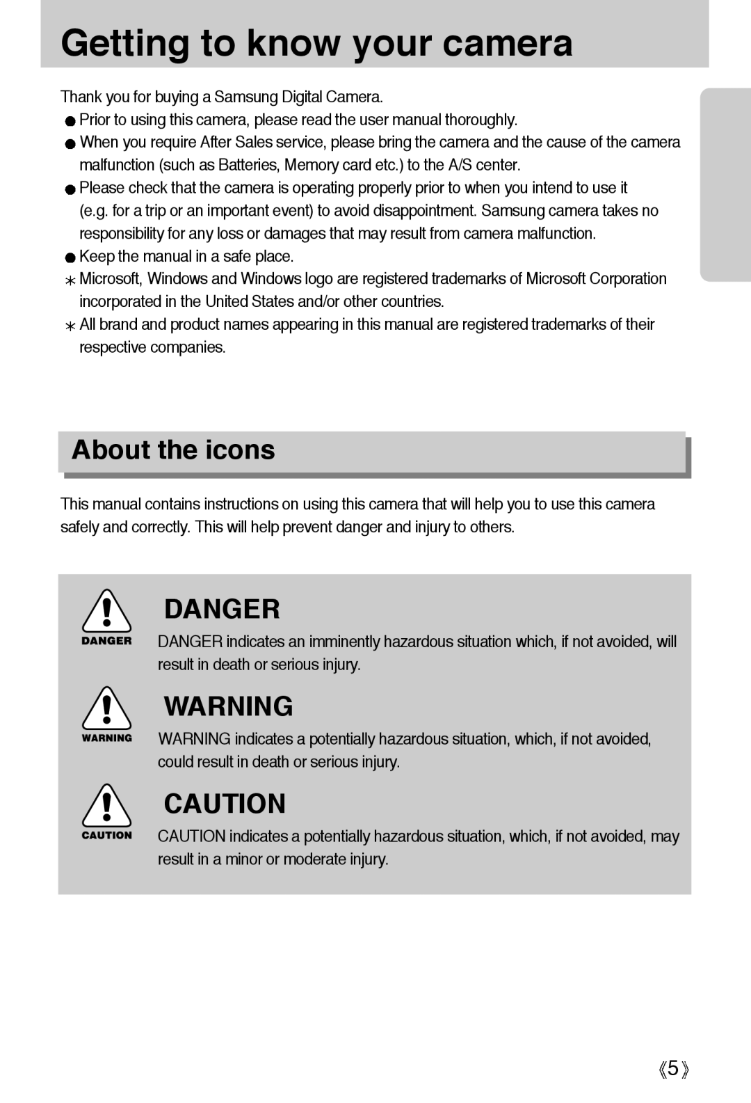 Samsung EC-A6ZZZSAC, EC-A6ZZZSBA/E1, EC-A6ZZZSBB/US, EC-A6ZZZSAA, EC-A6ZZZSAB Getting to know your camera, About the icons 