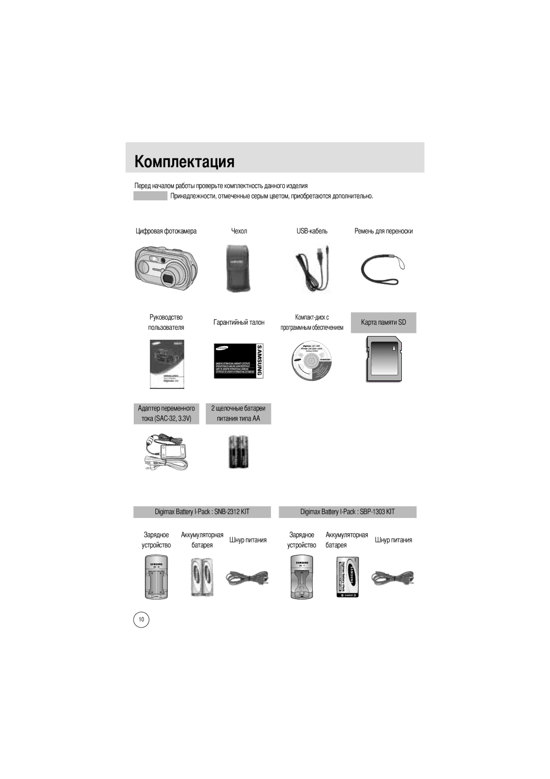 Samsung EC-A6ZZZSAA, EC-A6ZZZSBA/E1, EC-A6ZZZSBB/US manual Омплектация, USB-кабель Пользователя, Аккумуляторная, Батарея 