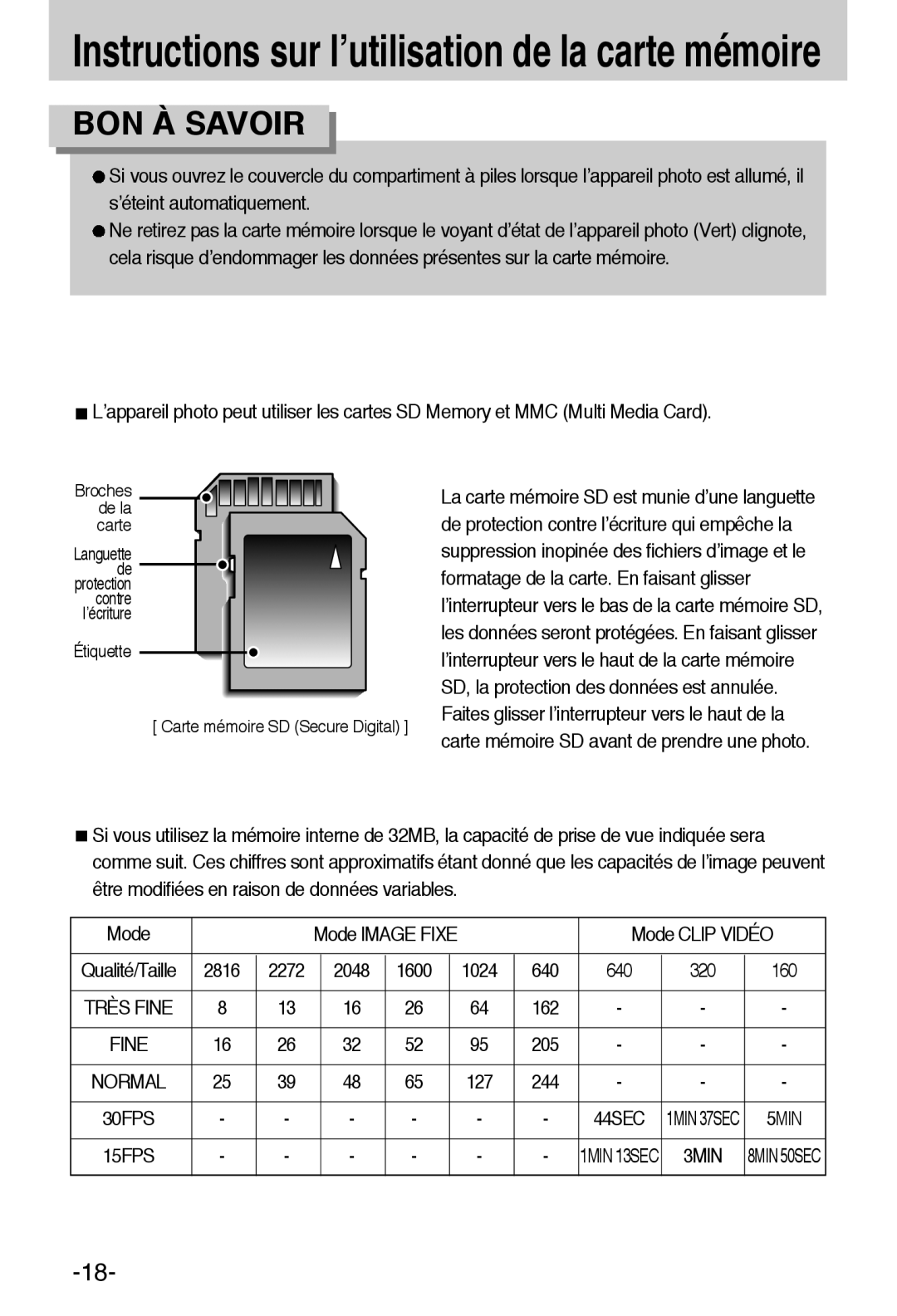 Samsung EC-A6ZZZSBA/E1 manual Mode Clip Vidéo, 2816 2272 2048 1600, 640 320 160, Fine 