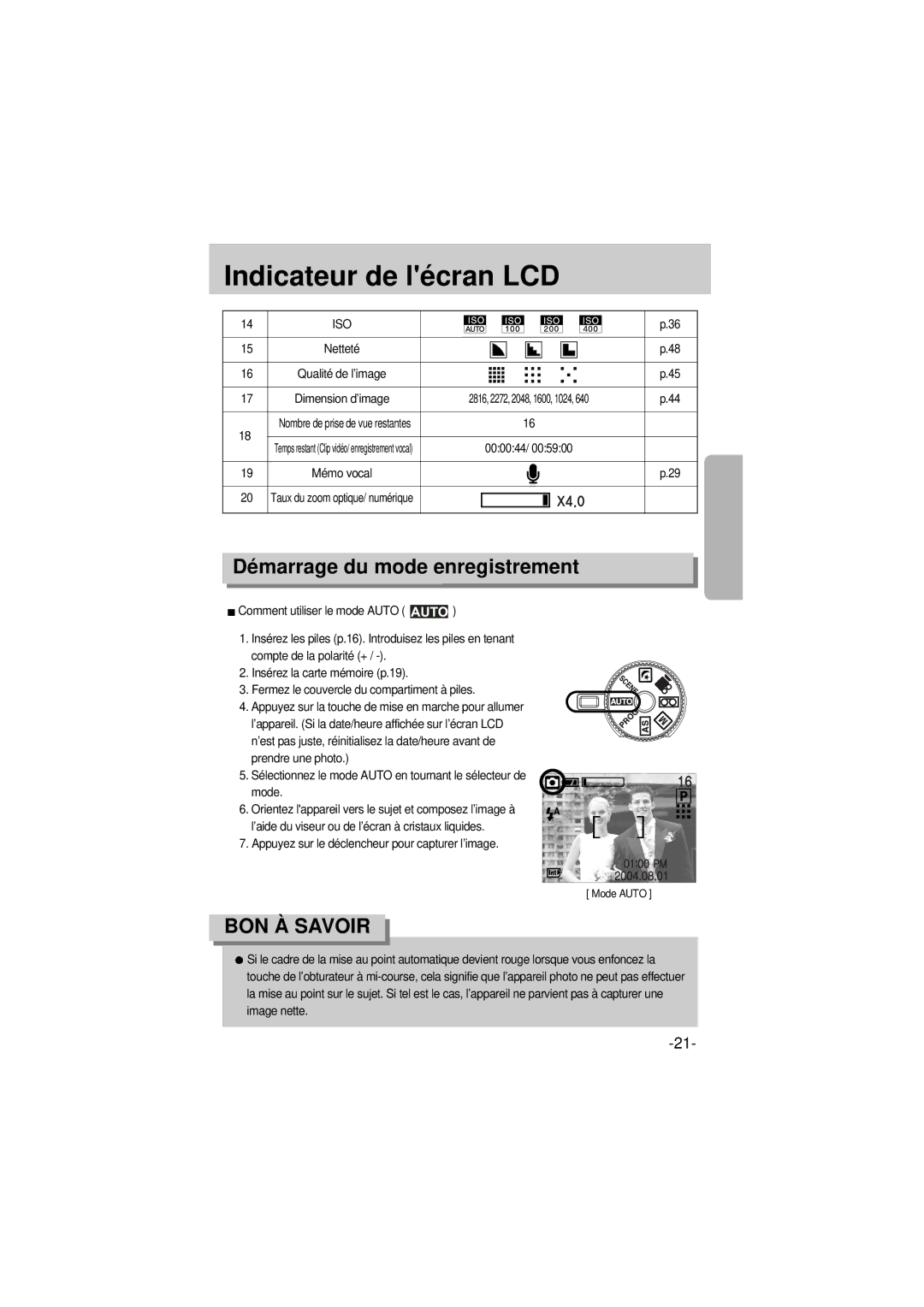 Samsung EC-A6ZZZSBA/E1 manual Démarrage du mode enregistrement, Iso, Appuyez sur le déclencheur pour capturer l’image 