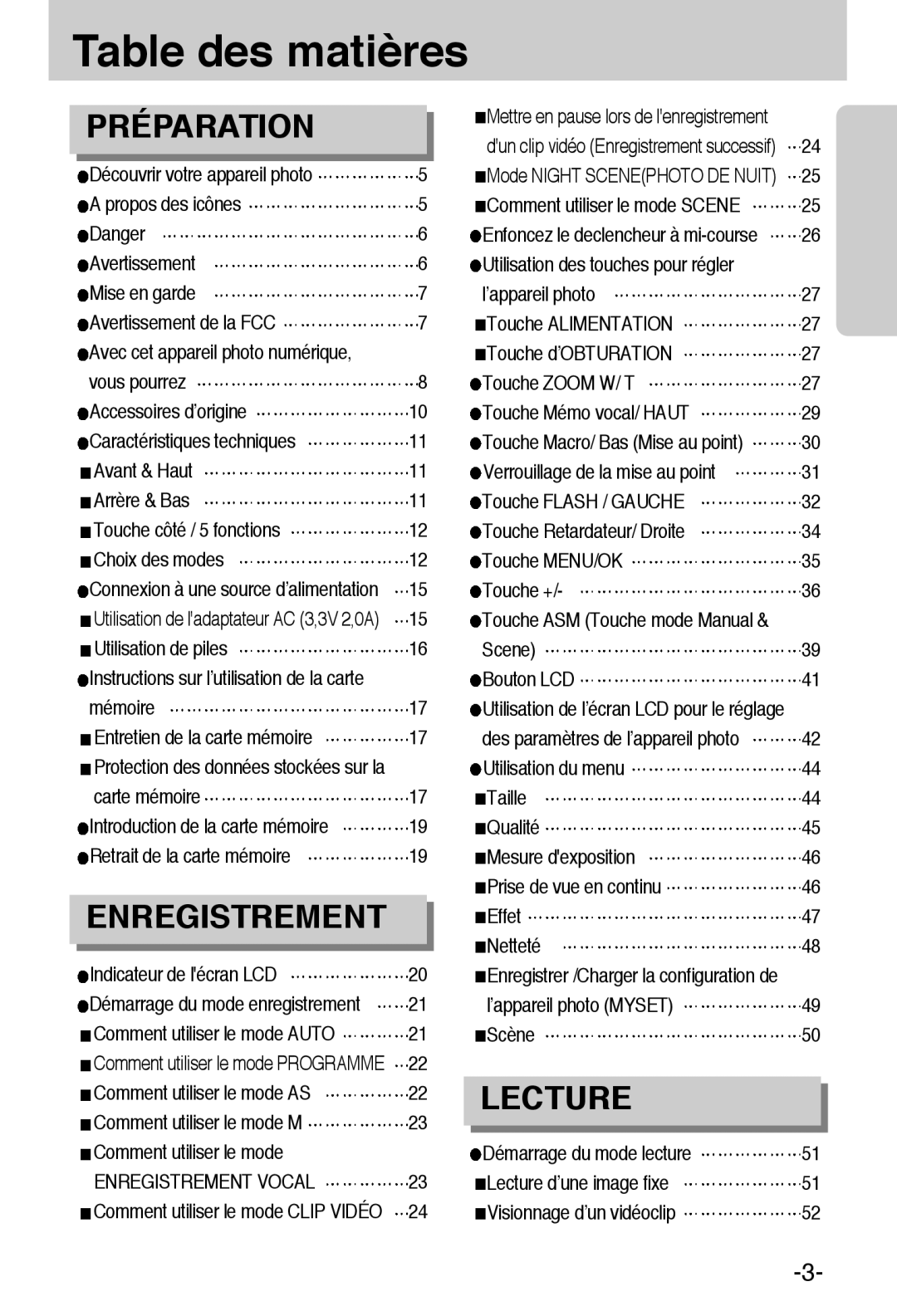 Samsung EC-A6ZZZSBA/E1 manual Table des matières, Enregistrement Vocal 