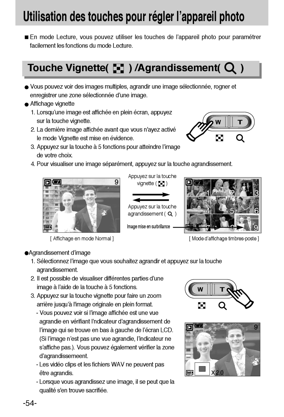 Samsung EC-A6ZZZSBA/E1 manual Touche Vignette /Agrandissement 