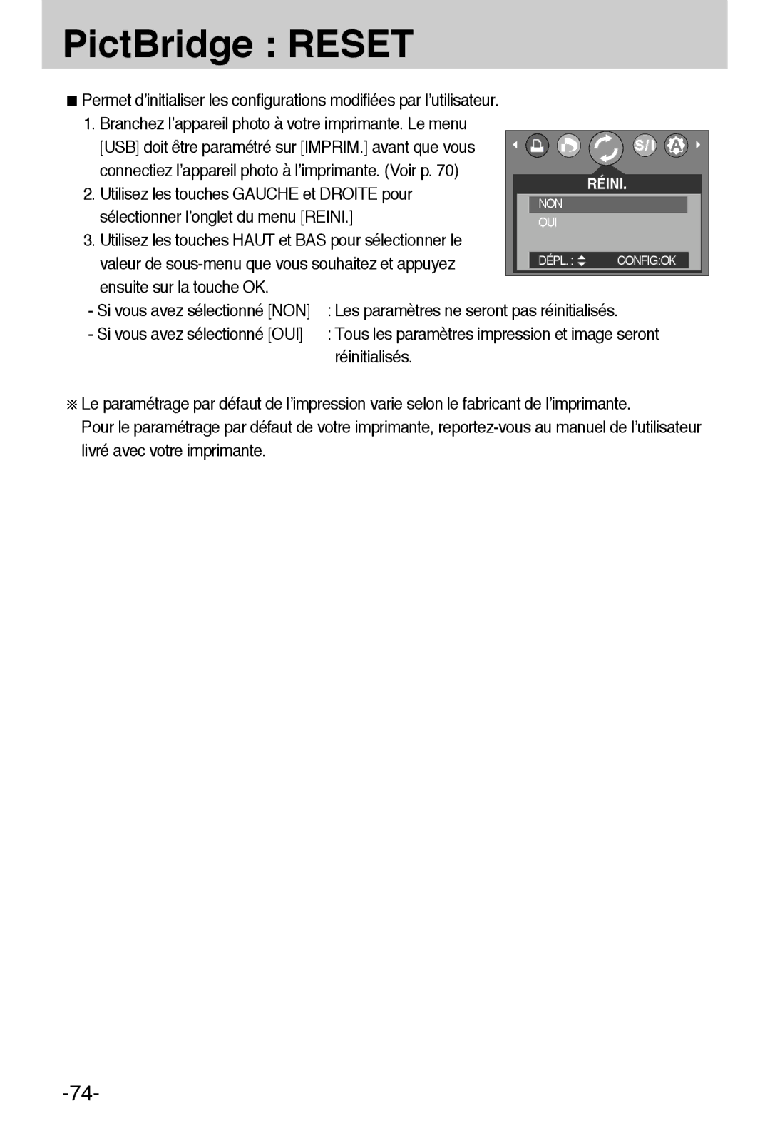 Samsung EC-A6ZZZSBA/E1 manual PictBridge Reset 