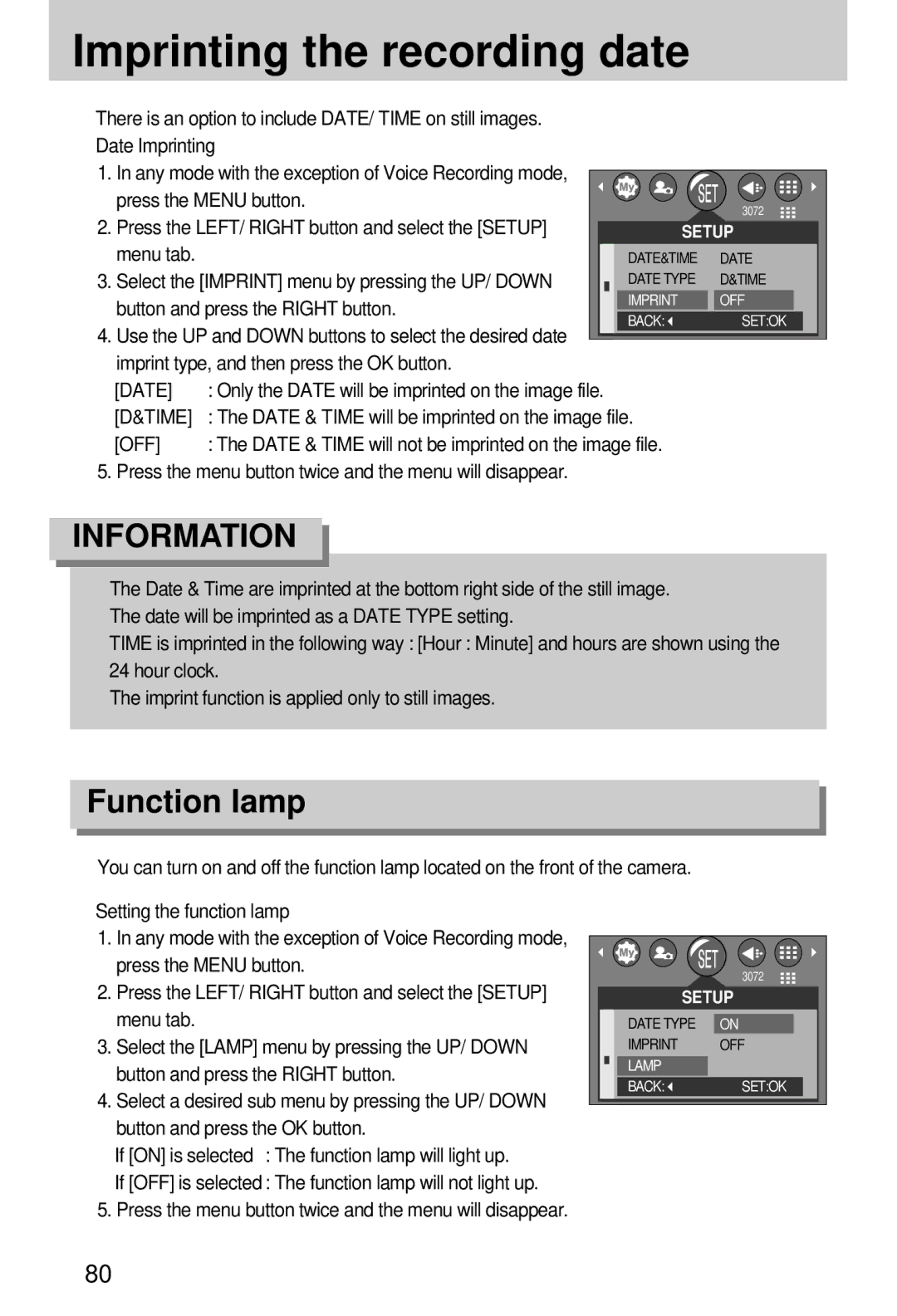 Samsung EC-A7ZZZSAA, EC-A7ZZZSBB/E1, EC-A7ZZZSBB/US, EC-V70ZZSAA, EC-A7ZZZSBA/E1, EC-A7ZZZSBA/US Imprinting the recording date 