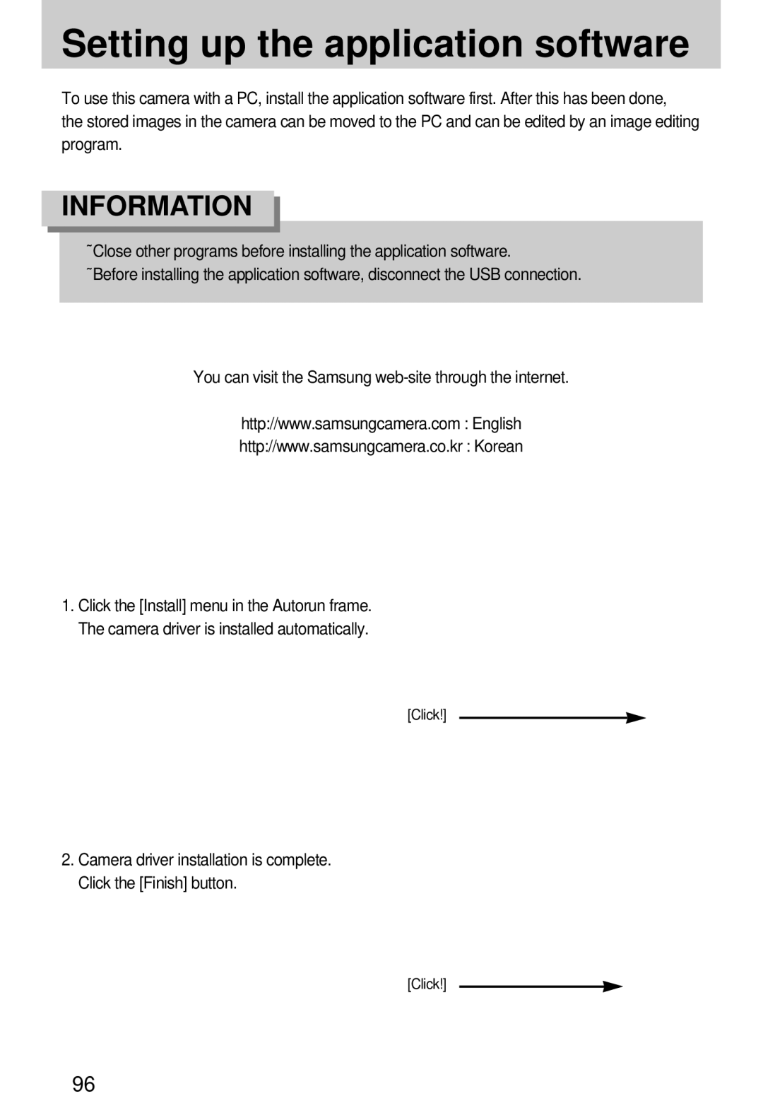 Samsung EC-V70ZZSAA, EC-A7ZZZSBB/E1, EC-A7ZZZSBB/US, EC-A7ZZZSBA/E1, EC-A7ZZZSAA manual Setting up the application software 