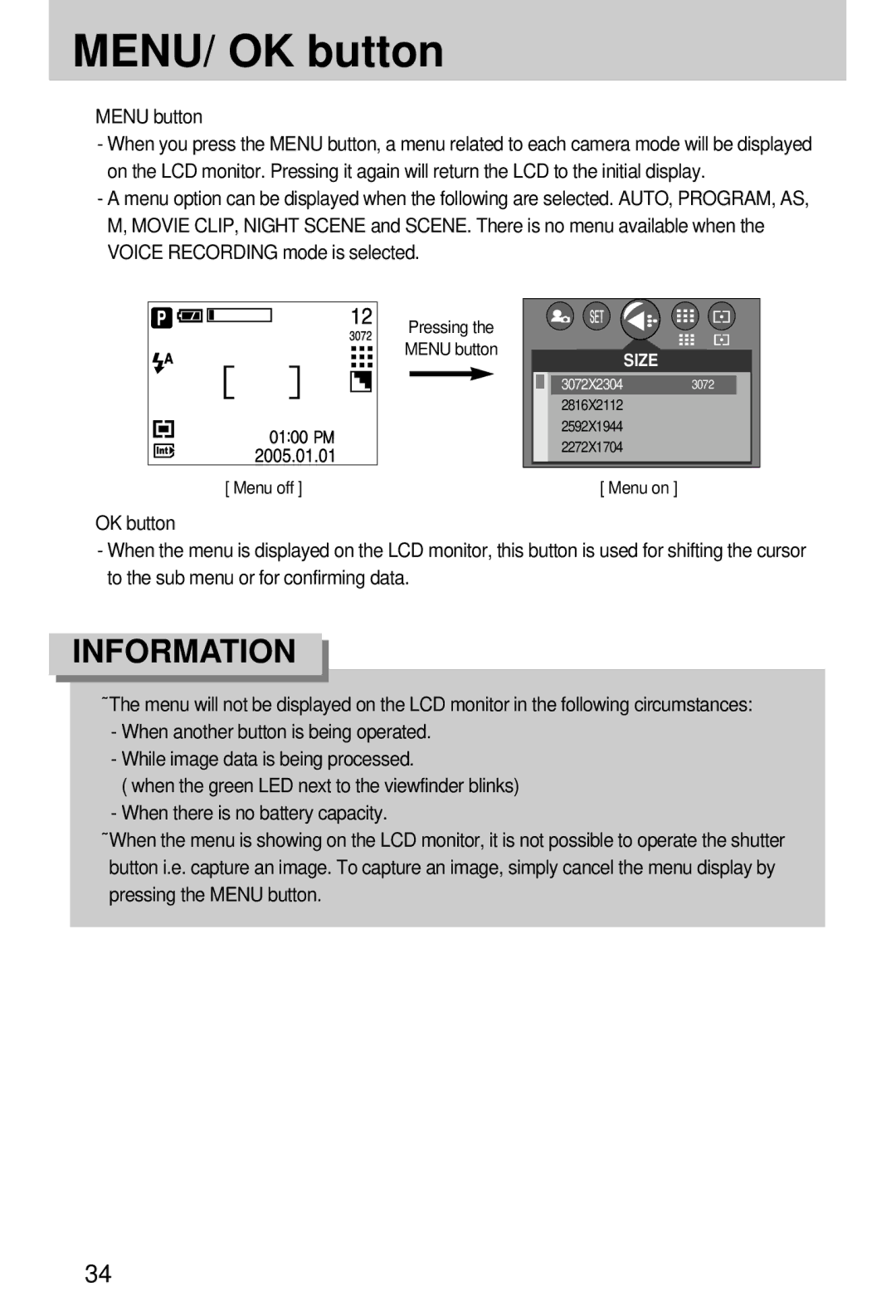 Samsung EC-A7ZZZSAA, EC-A7ZZZSBB/E1, EC-A7ZZZSBB/US, EC-V70ZZSAA, EC-A7ZZZSBA/E1 manual MENU/ OK button, ❾ Menu button 