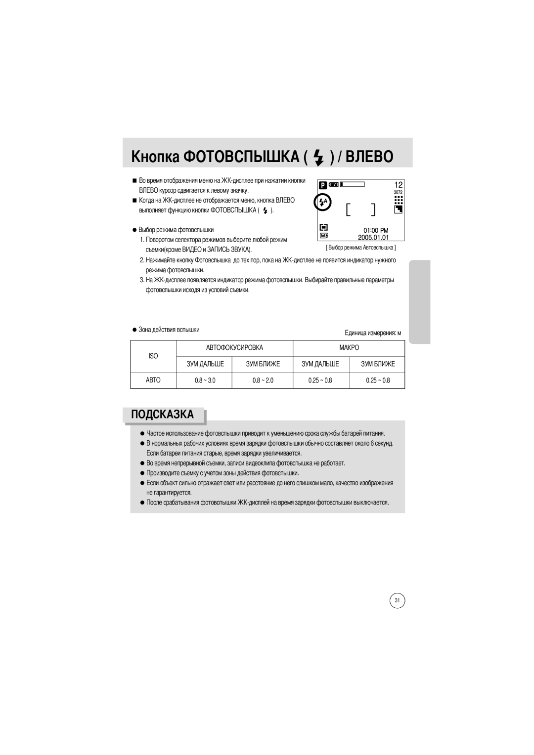 Samsung EC-A7ZZZSBB/US, EC-A7ZZZSBB/E1 manual Выполняет функцию кнопки Съемкикроме Режима фотовспышки, 25 ~ Не гарантируется 